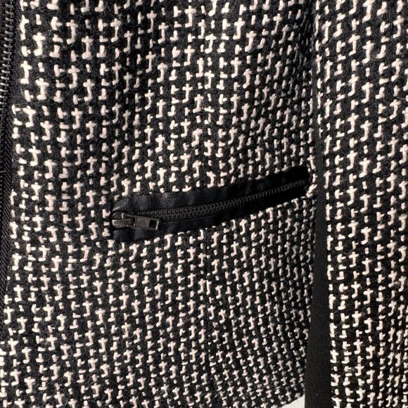 Sandro Paris Tweed Moto Style Collarless Blazer with Zipper Black/White - Picture 3 of 11